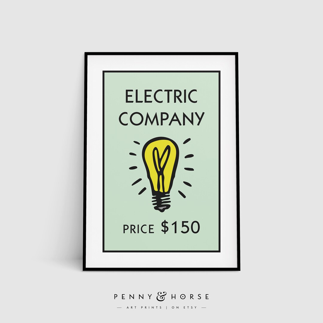 Retro Monopoly Inspired Electric Company Printable, Minimalist Mint ...