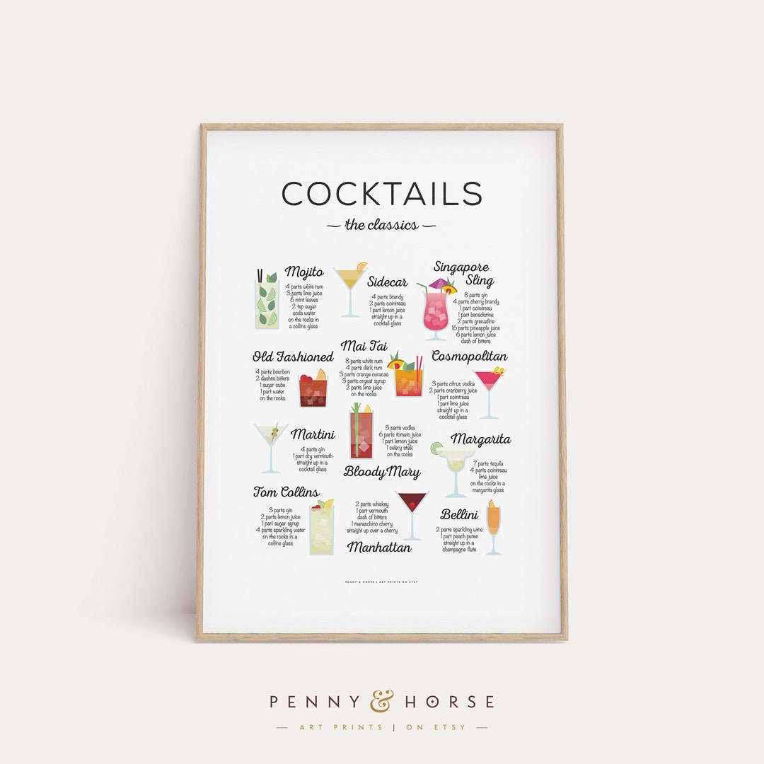 Cocktails 'the Classics' Recipe Print Cocktail Print - Etsy UK