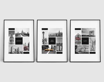 City Montage Print Set: London, Paris, New York (Digital Download)