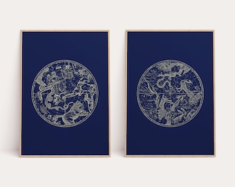 Konstellation blau drucken, Set, Vintage, Süd - nördlichen Hemisphäre, Digital Download, Set von 2, Astronomie Druck, Astrologie, druckbare