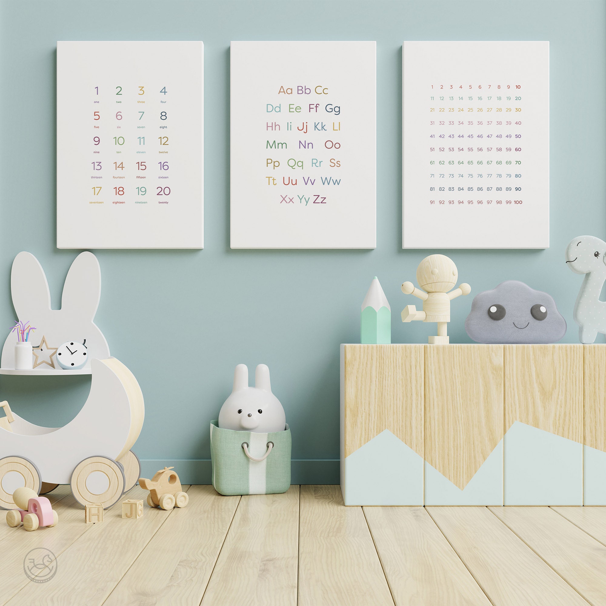 Children's Wall Art, Kids Nursery Art Set, Educational Wall Art, Set of ...