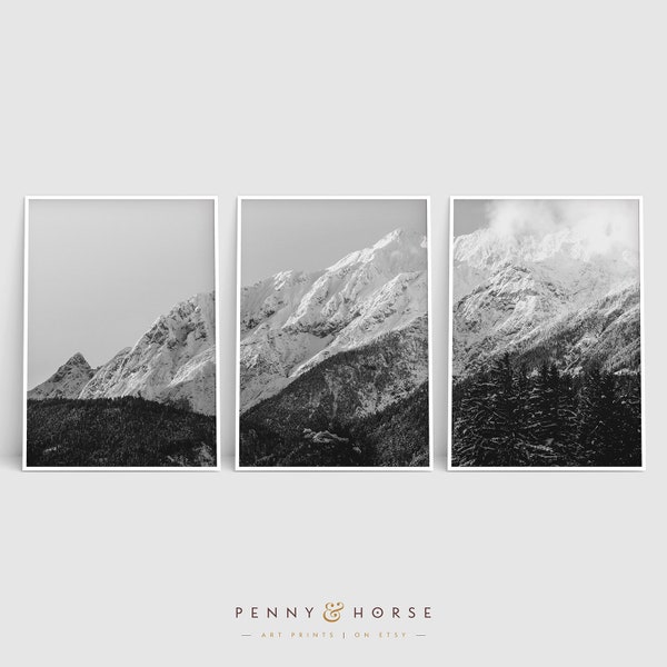 Black and White Mountain Print - Etsy