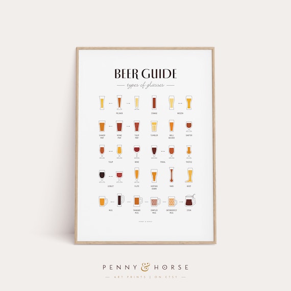Beer Glasses Poster, Types of Beer Glasses Print, Man Cave Art, Bar Poster, Beer Glasses Gift, Beer Diagram, Dorm Room Art, Bedroom Decor