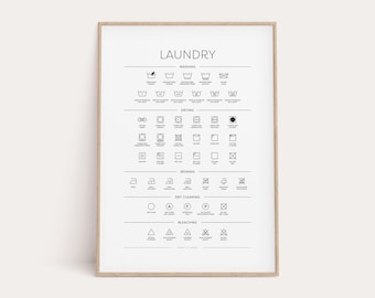 Laundry Room Symbols Guide, Printable Minimal Wall Art, Laundry Art, Laundry Room Sign, Laundry Symbols, Laundry Room Decor, Wash, Dry, Iron