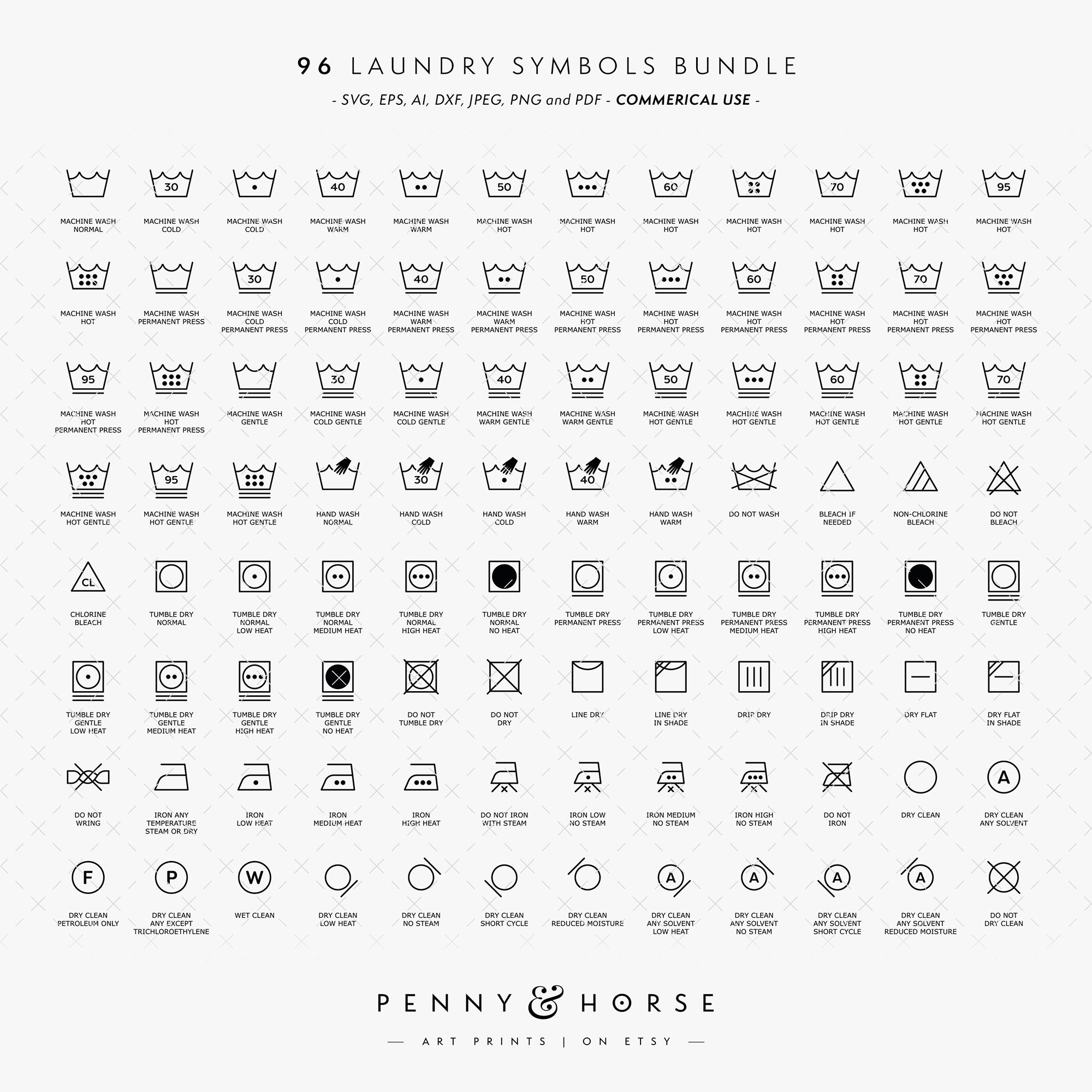 Laundry Symbols SVG Vector Bundle, Wash Label Icons Svg, Laundry Icons ...