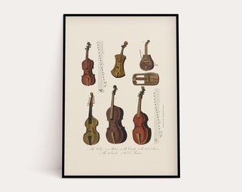 Vintage Stringed Instrument Print, Music Wall Art, Vintage Style, Classical Music, Wall Decor, Digital Download, Retro Decor, Printable Art