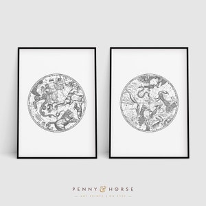 Konstellation Print Set, Vintage, Modern, Süd - nördlichen Hemisphäre, digitaler Download, 2, Astronomie Druck, Astrologie, druckbare