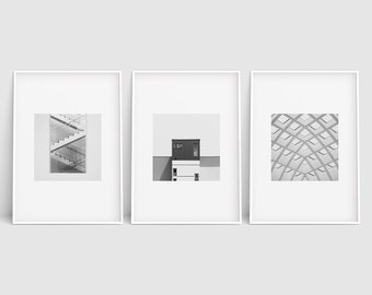 Modern Architecture Print Set, Printable Wall Art, Photography, Monochrome, Abstract Print Set, Wall Decor, Digital Download, Office Decor