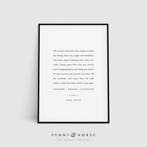Life Is Short, Mark Twain Inspirational Quote Print, Esplora Sogno Scopri Stampa, Office Wall Art, Citazione Avventura, Decorazione murale stampabile