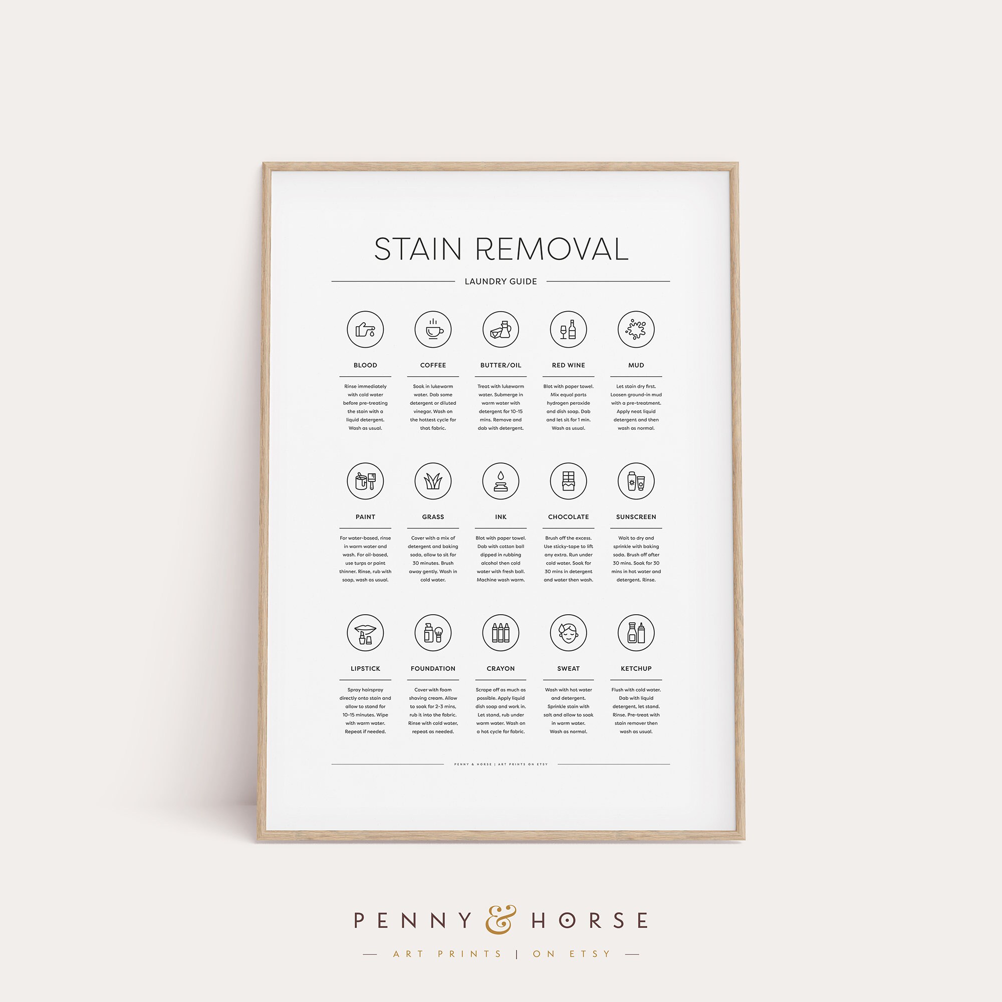 Gold & Ivory Art Print Stain Removal Guide Art Print Poster Laundry room decor