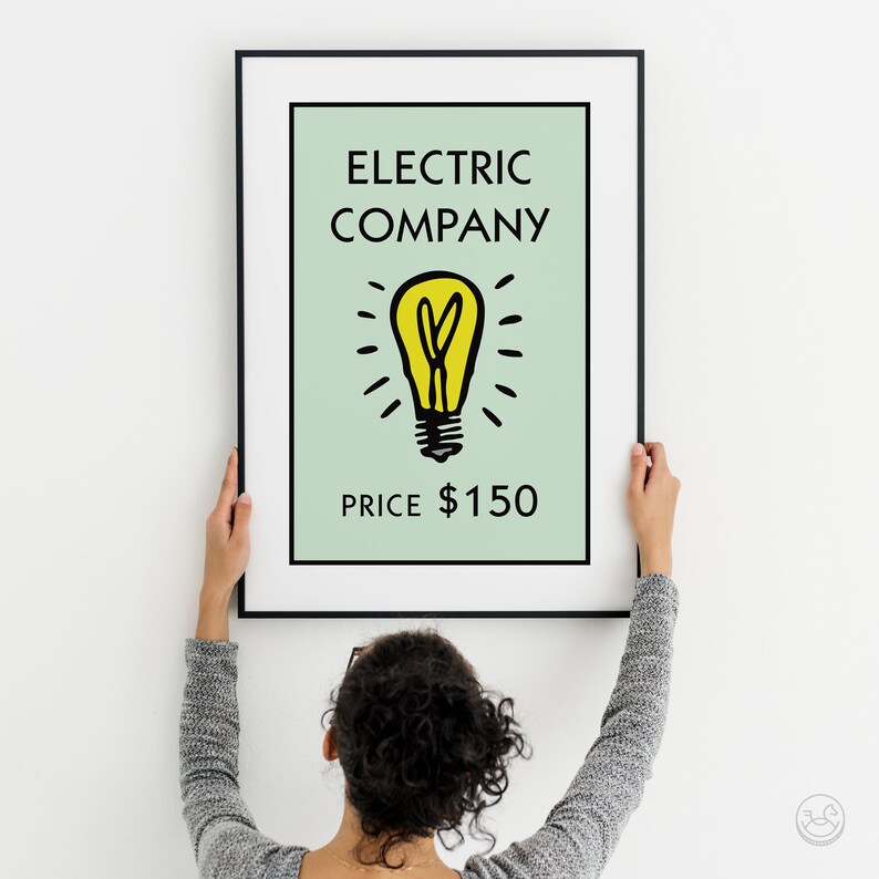 Retro Monopoly Inspired Electric Company Printable Minimalist Etsy