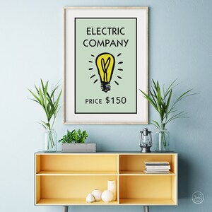 Retro Monopoly Inspired Electric Company Printable, Minimalist Mint ...