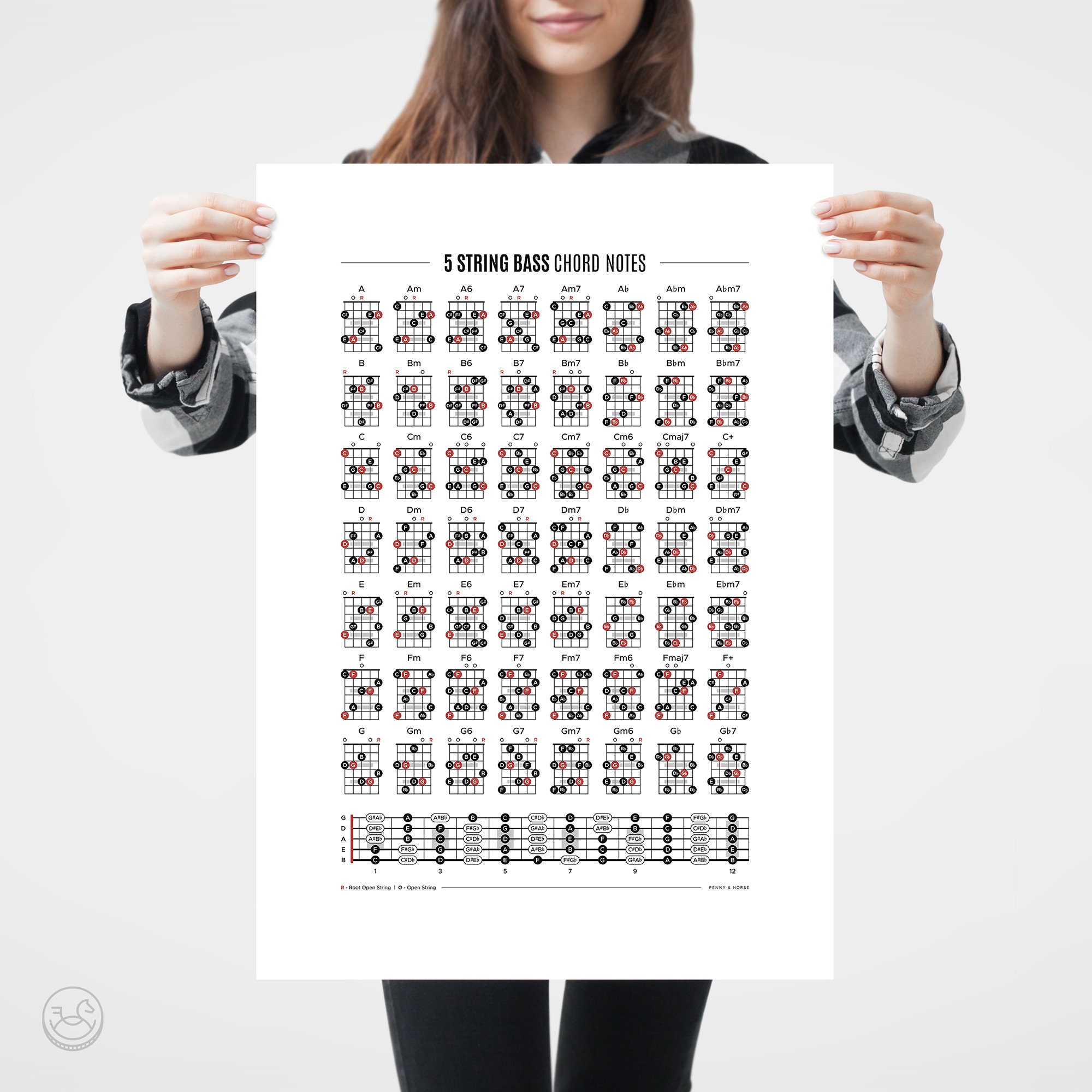  Mini Bass Guitar Chord Chart with 56 Chords - Laminated Bass  Guitar Chord Poster for Beginners and Musicians - Music Theory Poster -  Bass Guitar Accessories - 8.5 x 11 