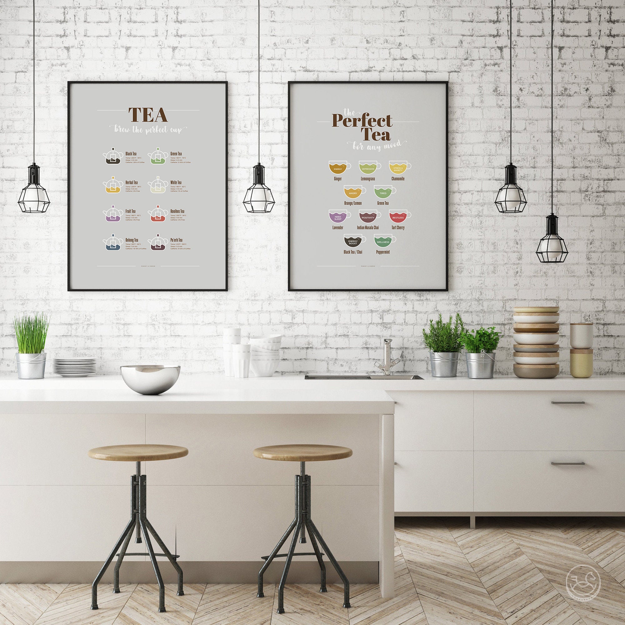for the tea kitchen print | unique wall art from... Tea Lovers Print Set, Printable Wall Art, Tea Types, Tea Lover Art ...