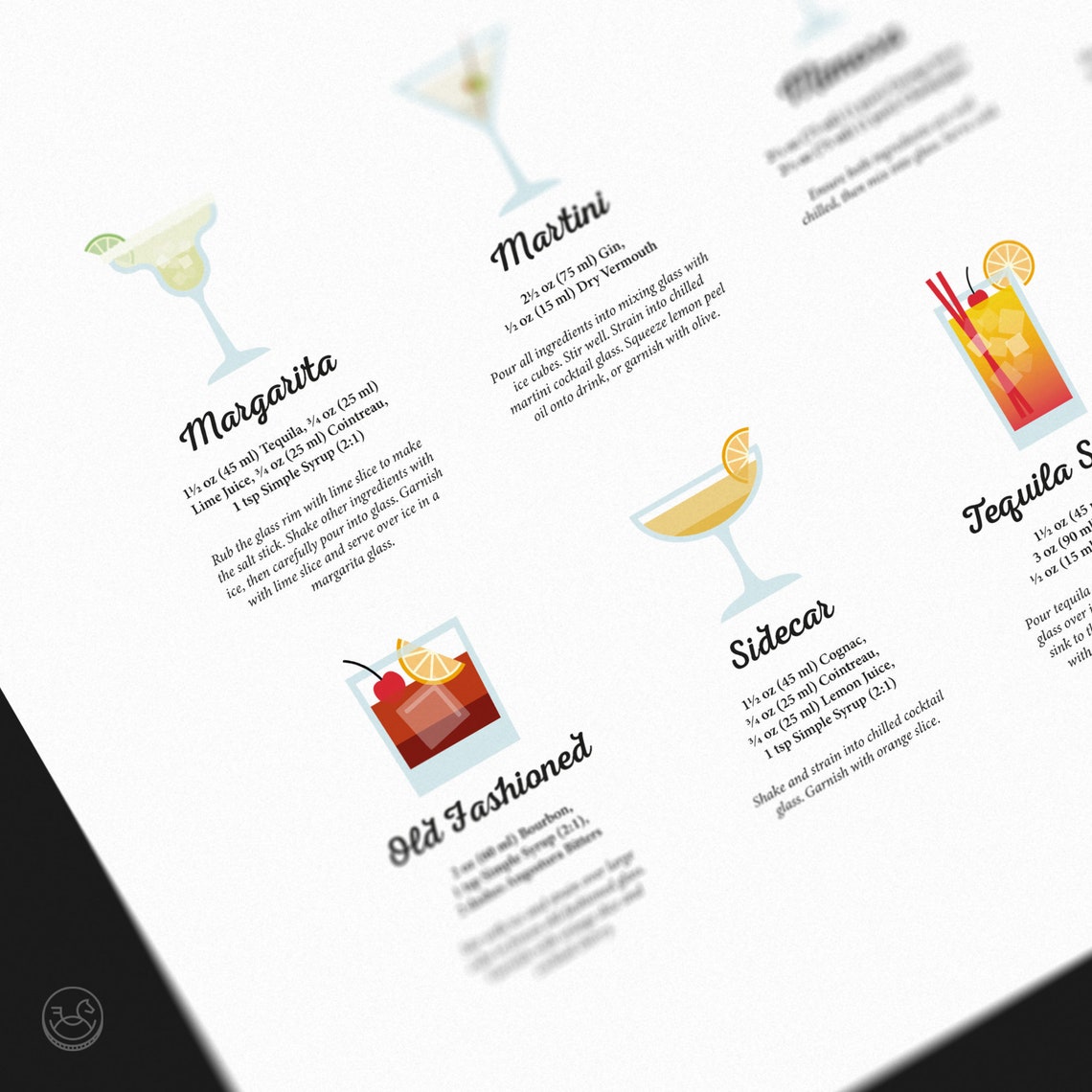 Classic Cocktails Recipe Print Set Cocktail Print Cocktail | Etsy UK