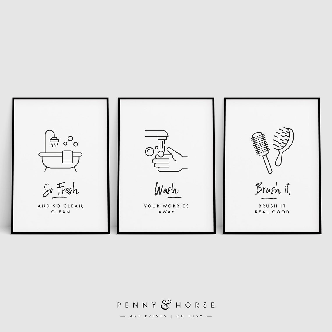 Bathroom Funny Print Set Minimal Funny Wall Art Bathroom Etsy