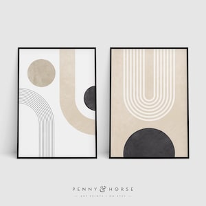 Boho Geometric Art Prints: Neutral Nordic Decor (2 Set) (Digital Download)