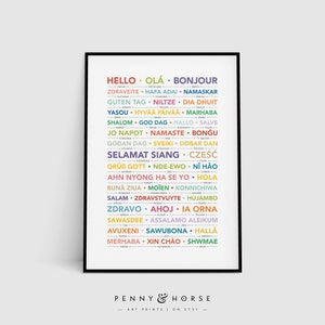 Hello Languages Print, Nursery Wall Decor, Hello Translations Poster, Travel Gift Idea, Office Decor, Educational Classroom Printable Art