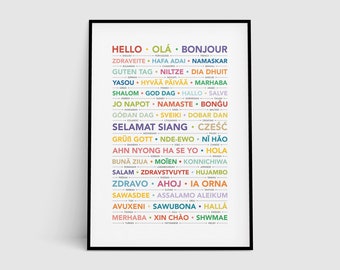 Hello Languages Print, Nursery Wall Decor, Hello Translations Poster, Travel Gift Idea, Office Decor, Educational Classroom Printable Art