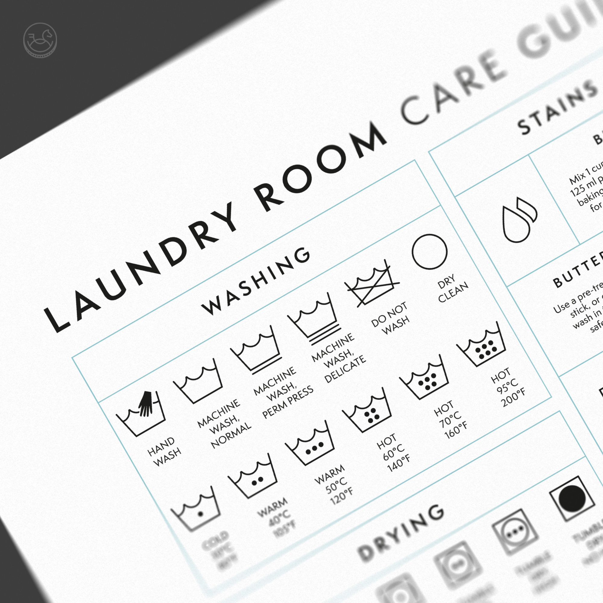 Laundry Room Care Guide Print Printable Laundry Symbols Art | Etsy