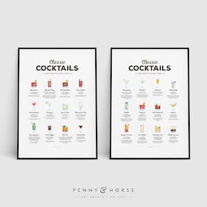 Klassische Cocktails Rezept Druck Set, Cocktail Druck, Cocktail Kunst, Bar Poster, Cocktail Geschenk, Cocktail How To, Küchenkunst, Küchen Dekor
