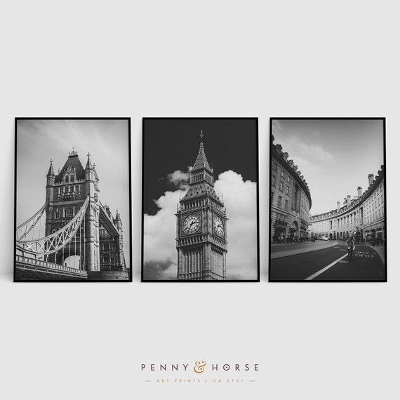 London Architecture Print Set, Home Wall Art, Photography, Black and White, Wall Decor, Digital Download, Landmark Decor, Printable Art
