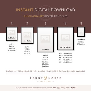 May include: A digital download advertisement with five framed print size options: 4x5, 3x4, 2x3, ISO 'A' Series, and 11x14. The text reads "Instant Digital Download" and "5 High-Quality Digital Print Files."