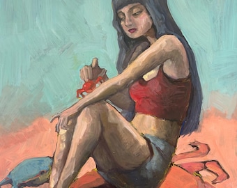 Cancer Sign Painting "the Crab”- Original Oil Astrology Art - 11x14 on board