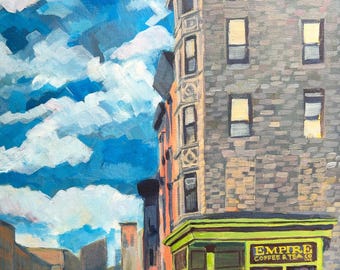 Hoboken Coffee Shop Painting: Empire Coffee & Tea, Framed Acrylic Canvas Art