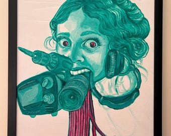 Technophobia Original Acrylic Painting - Framed 11"x14" Sci-Fi Art on Canvas Board | Unique Weird Art for Sci-Fi Lovers| Surreal Horror Art