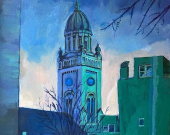 Church on 3rd Street - 11x14 Acrylic Painting on Canvas Board