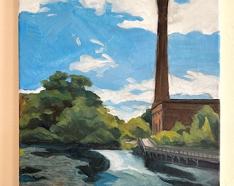 Original Oil Painting: Charles River Mill Landscape, Waltham MA 11x14