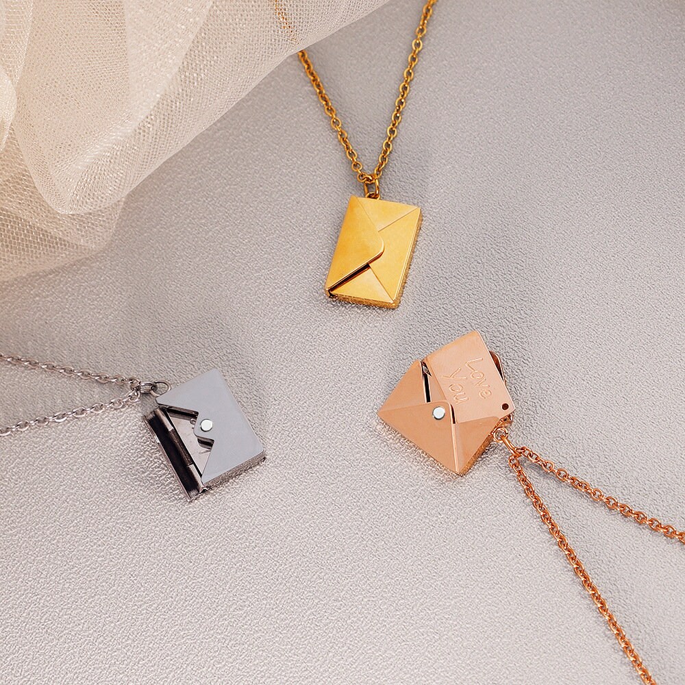 Personalized Envelope Locket Necklace, Custom Envelope Pendants