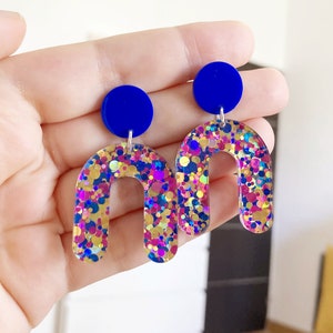 ARCHE earring multicolor glitter blue pink gold original acrylic u shape