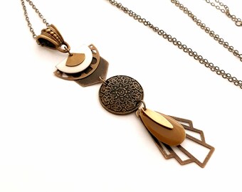 Boucle doreille ronde estampe bleu petrole goutte longue rond sequin carr/é bronze boh/ème g/éom/étrie ethnique moderne email pendante azt/èque bijoux fantaisie original cr/éateur femme