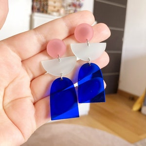 Pink blue frosted navy blue earring collection color block transparent acrylic original