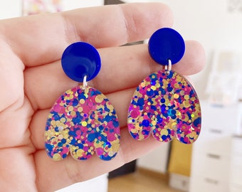 Multicolor glitter tulip earring blue gold pink original acrylic plexyglass