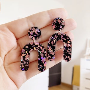 ARCHE ROCK rose gold and black glitter original acrylic u-shaped earring