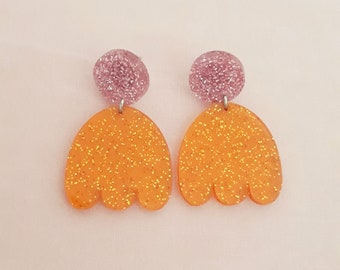 Boucle d'oreille tulipe orange paillette original acrylique transparente fleur collection summer glitter