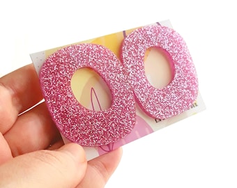 Loopy pink glitter acrylic large abstract hoop stud earring