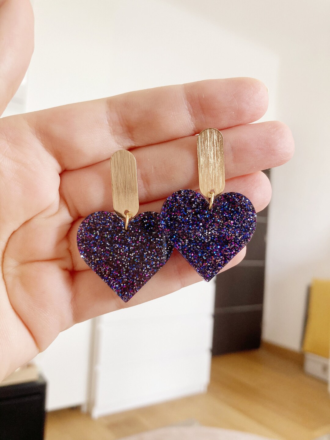 Boucles D'oreilles Cœur Holographique Multicolore - Alliage - Neuf Avec étiquettes