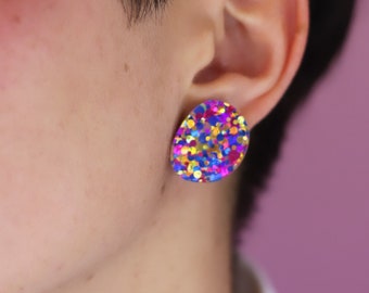 Gaillou chip earring abstract round multicolor blue pink gold acrylic sequin