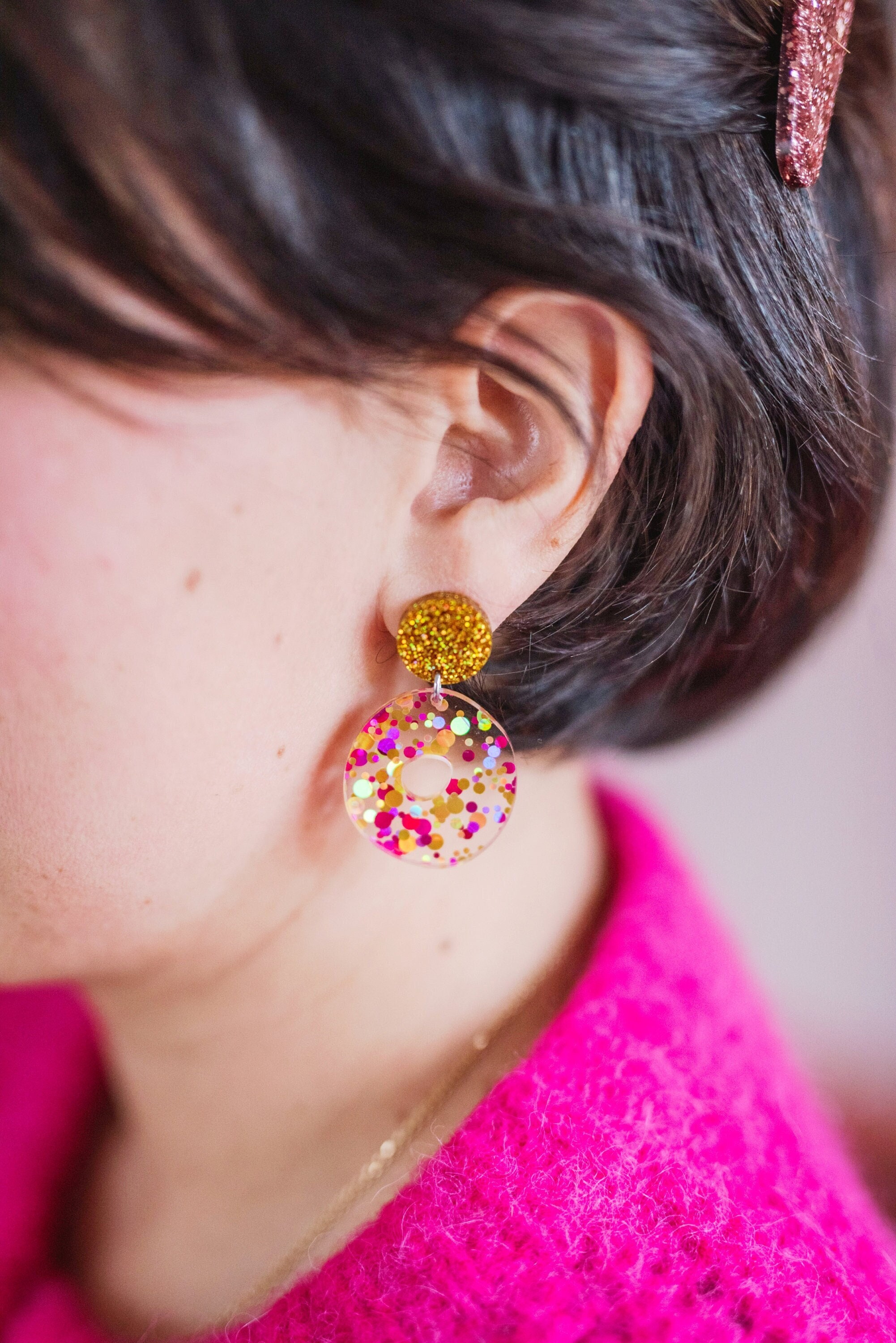 Boucles D'oreilles Pendantes Goutte En Or Rose - Style Barre - Marque Origami Jewels - Neuf Sans Emballage