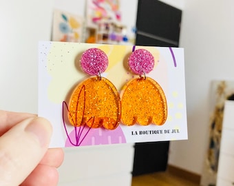 Original clear acrylic orange glitter tulip tulip earrings from the summer glitter collection
