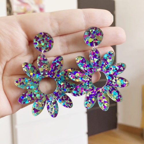 Very Mooi Oorbellen met bloem (lime