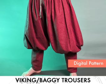 Viking Pants Sewing Pattern PDF – Medieval Baggy Trousers for LARP & Reenactment