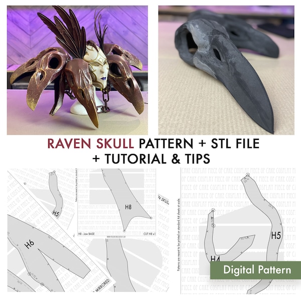 Raven Skull PATTERN + STL + TUTORIAL cosplay foam