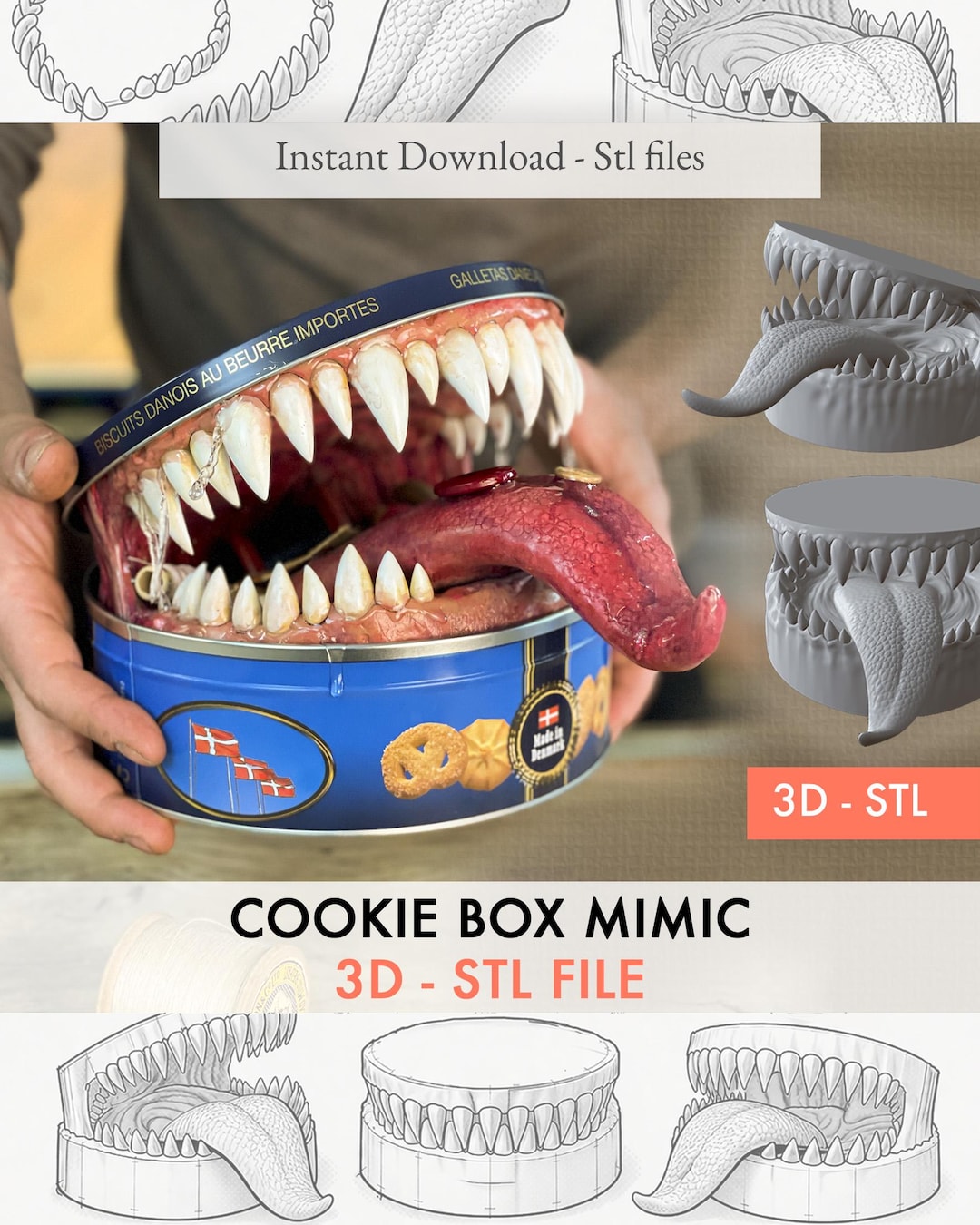 Mimic Cookie Box 3D Print Kit – Monster Tin STL Files - Etsy Denmark