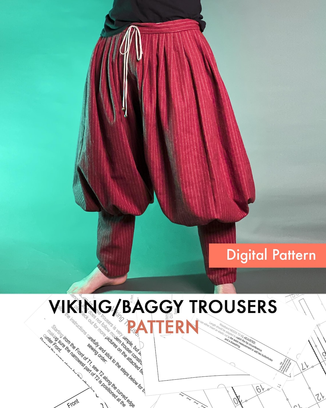 Viking Pants Sewing Pattern PDF – Medieval Baggy Trousers for LARP ...
