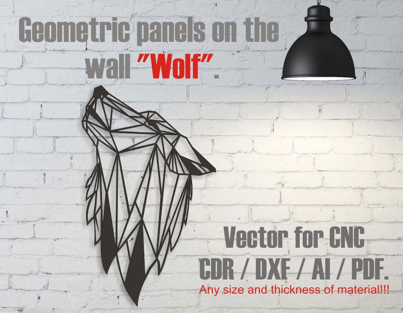 Vector for CNC Laser milling cutting Vector plan. Geometric mural on the wall of the Wolf